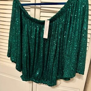 VENUS Teal Sequin V-Neck Top
